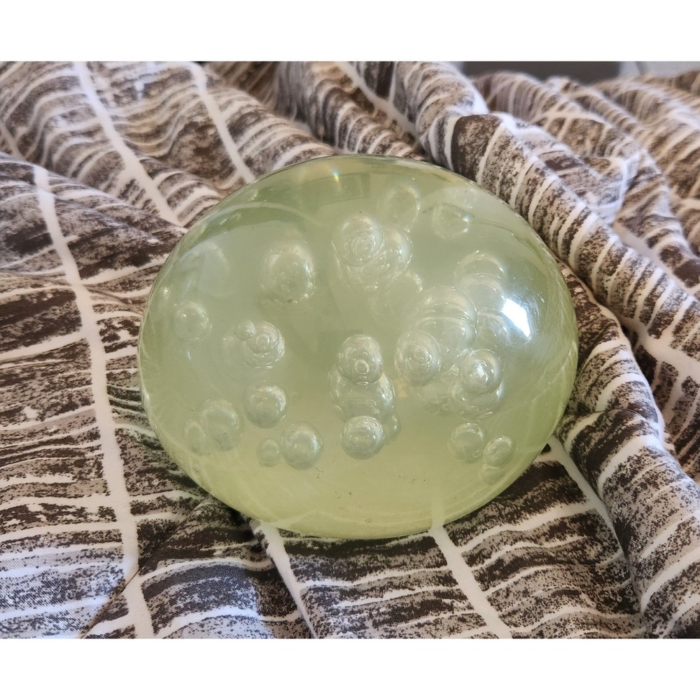 Vtg Pale Green Controlled Bubble Art Lucite Resin Orb Paperweight MCM 4.75"